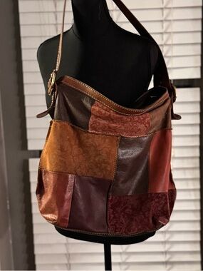 Fossil Vintage Patchwork Leather Hobo Bag in Mixed Brown Tones